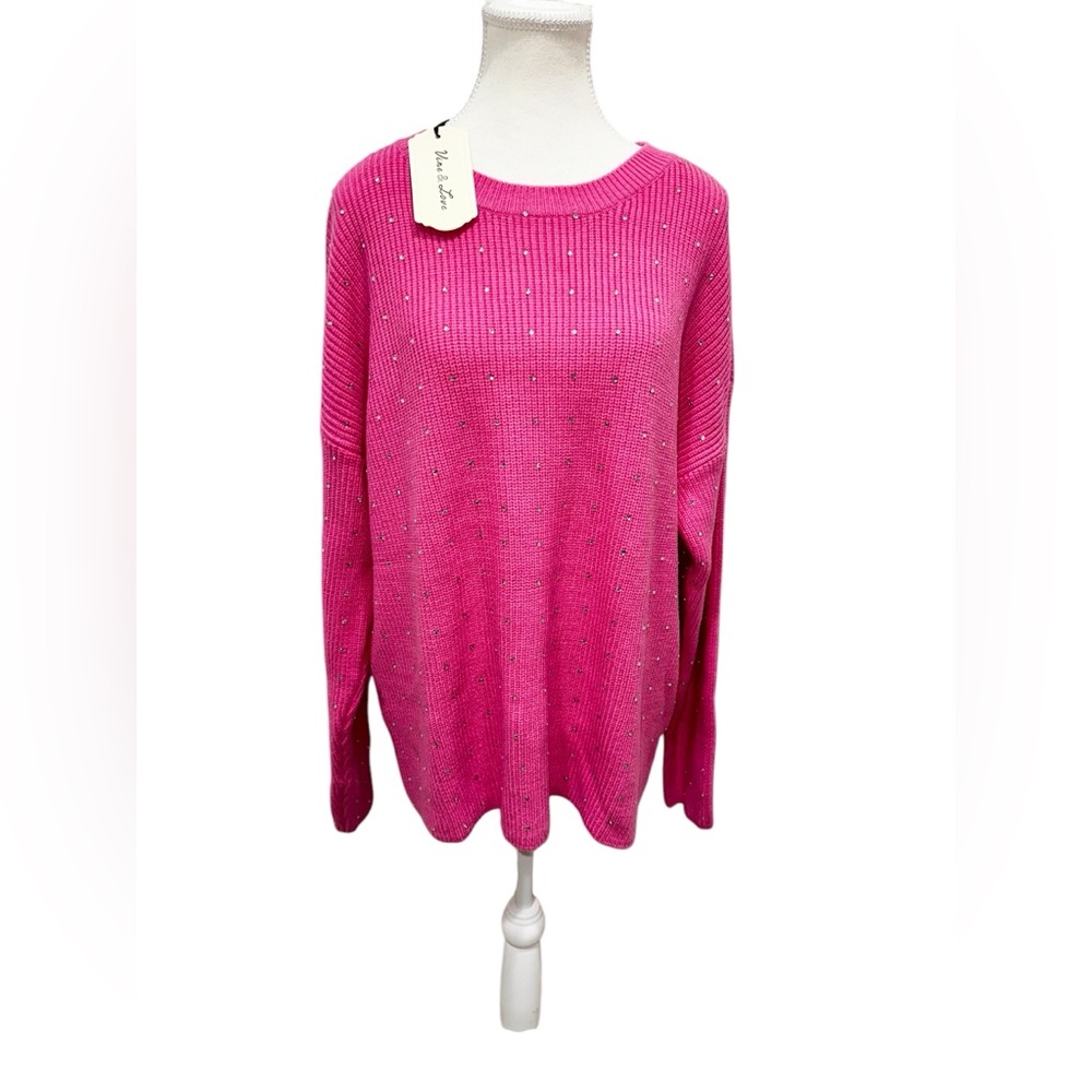 Vine and Love Pink Rhinestone Sweater